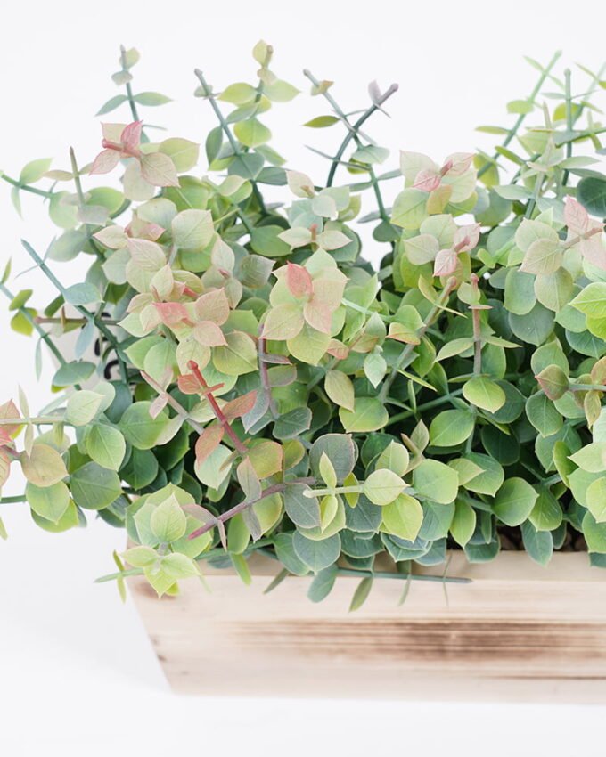 Artificial Plant 52*12*18cm  Eucalyptus in wood pot GS-51721049 Potted Flowers&Plants YeahFlower is one of Chinese leading OEM manufacturers and exporters , supplying the silk flowers, wholesale artificial trees