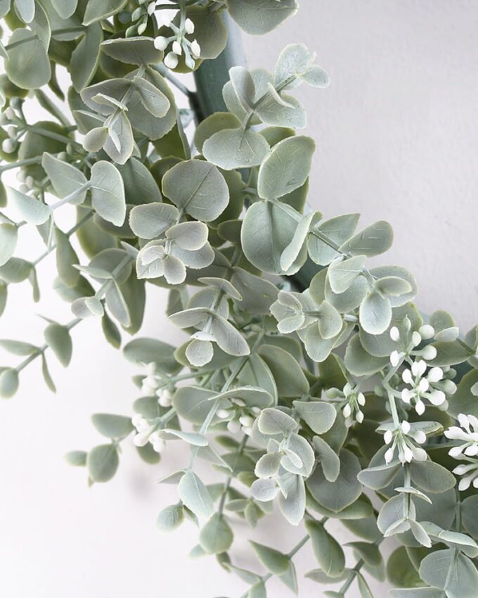Artificial Plant 46*46*9CM Eucalyptus wreath GS-54021011 WREATH YeahFlower is one of Chinese leading OEM manufacturers and exporters , supplying the silk flowers, wholesale artificial trees
