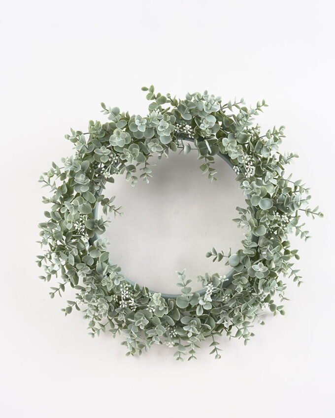 Artificial Plant 46*46*9CM Eucalyptus wreath GS-54021011 WREATH YeahFlower is one of Chinese leading OEM manufacturers and exporters , supplying the silk flowers, wholesale artificial trees