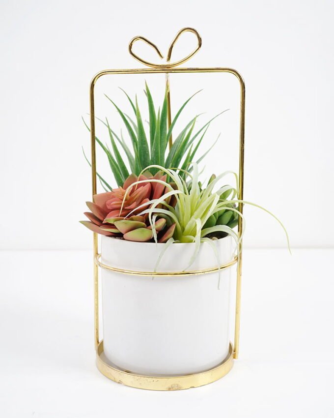 Artificial succulent 13*13*27cm Succulent in ceramic pot with iron frame GS-51721017 Succulent 3,000+ sqm showroom with thousands of artificial flowers, plants & trees ready for global sourcing.
