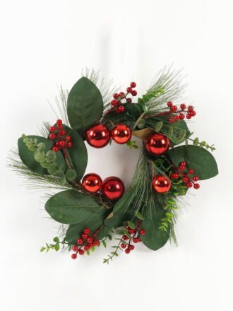 Artificial Flower 38*38*10CM Red pinecone and woodcurl wreath GS-66222069 Christmas Item 3,000+ sqm showroom with thousands of artificial flowers, plants & trees ready for global sourcing.