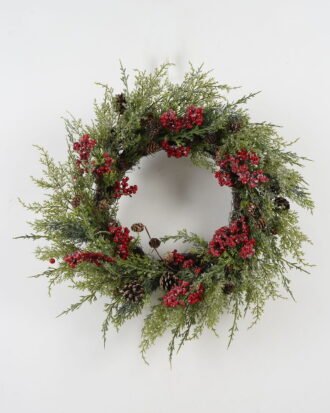 Artificial Flower 50*50*10CM leafs/berry rattan ring GS-66222088 Christmas Item YeahFlower is one of Chinese leading OEM manufacturers and exporters , supplying the silk flowers, wholesale artificial trees