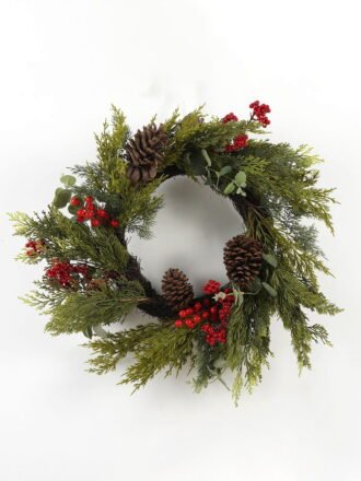 Artificial Flower 50*50*10CM leafs/berry rattan ring GS-66222088 Christmas Item 3,000+ sqm showroom with thousands of artificial flowers, plants & trees ready for global sourcing.