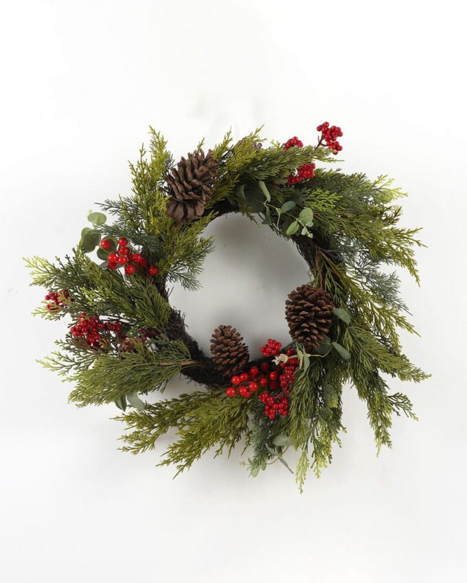 Artificial Flower 62*62*15CM pinecone/berry rattan ring GS-66222086 Christmas Item YeahFlower is one of Chinese leading OEM manufacturers and exporters , supplying the silk flowers, wholesale artificial trees