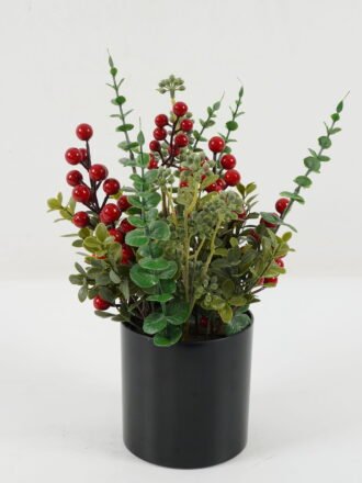 Artificial Flower 15*15*31CM tiny leaf and berry in pp pot GS-66222056 Christmas Item 3,000+ sqm showroom with thousands of artificial flowers, plants & trees ready for global sourcing.