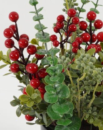 Artificial Flower 20*20*35CM tiny leaf and berry in pp pot GS-66222055 Christmas Item YeahFlower is one of Chinese leading OEM manufacturers and exporters , supplying the silk flowers, wholesale artificial trees