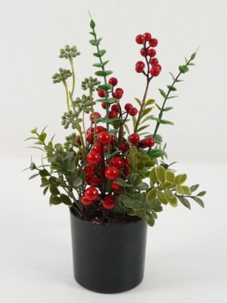Artificial Flower 20*20*35CM tiny leaf and berry in pp pot GS-66222055 Christmas Item 3,000+ sqm showroom with thousands of artificial flowers, plants & trees ready for global sourcing.