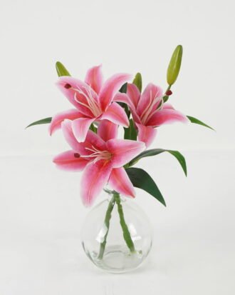 Artificial Flower 35cm Lily*3 in the glass GS-06923004-R1 Potted Flowers&Plants YeahFlower is one of Chinese leading OEM manufacturers and exporters , supplying the silk flowers, wholesale artificial trees