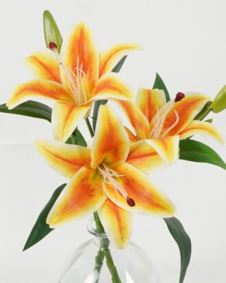Artificial Table Plants 35cm Lily*3 in the glass GS-06923004-O1 Potted Flowers&Plants YeahFlower is one of Chinese leading OEM manufacturers and exporters , supplying the silk flowers, wholesale artificial trees