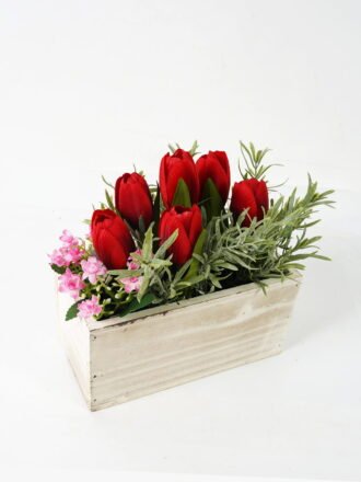 Artificial Flower 24*14*25cm Tulip in Wooden pot GS-03323019-R1 Potted Flowers&Plants 3,000+ sqm showroom with thousands of artificial flowers, plants & trees ready for global sourcing.