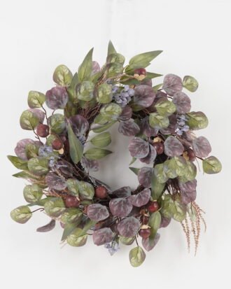 Artificial Flower 44*44cm Leaf+Fruit wreath GS-40723025 Christmas Item YeahFlower is one of Chinese leading OEM manufacturers and exporters , supplying the silk flowers, wholesale artificial trees