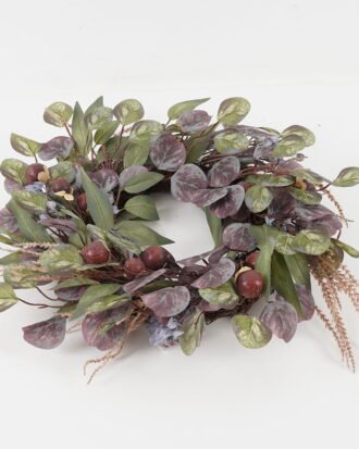 Artificial Flower 44*44cm Leaf+Fruit wreath GS-40723025 Christmas Item YeahFlower is one of Chinese leading OEM manufacturers and exporters , supplying the silk flowers, wholesale artificial trees