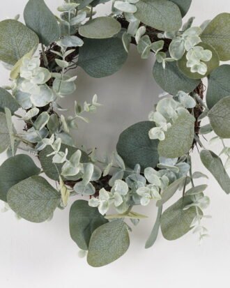 Artificial Plant 30*30cm Eucalyptus wreath GS-54023023KIK Leaves&Sprays&Foliages YeahFlower is one of Chinese leading OEM manufacturers and exporters , supplying the silk flowers, wholesale artificial trees