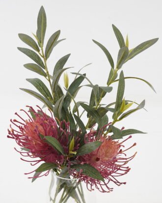 Artificial Flower 24*24*40cm Olive Leaf+Mum *4 in Glass ware GS-52723011 2024Feb YeahFlower is one of Chinese leading OEM manufacturers and exporters , supplying the silk flowers, wholesale artificial trees