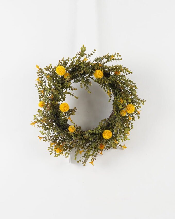 Artificial Plant 50*50cm Eucalyptus+yellow fruit wreath GS-54023032 2024Feb YeahFlower is one of Chinese leading OEM manufacturers and exporters , supplying the silk flowers, wholesale artificial trees