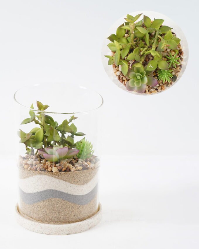 Artificial succulent H:125MM Desert plant in glass pot GS-3030524 2024Jan YeahFlower is one of Chinese leading OEM manufacturers and exporters , supplying the silk flowers, wholesale artificial trees