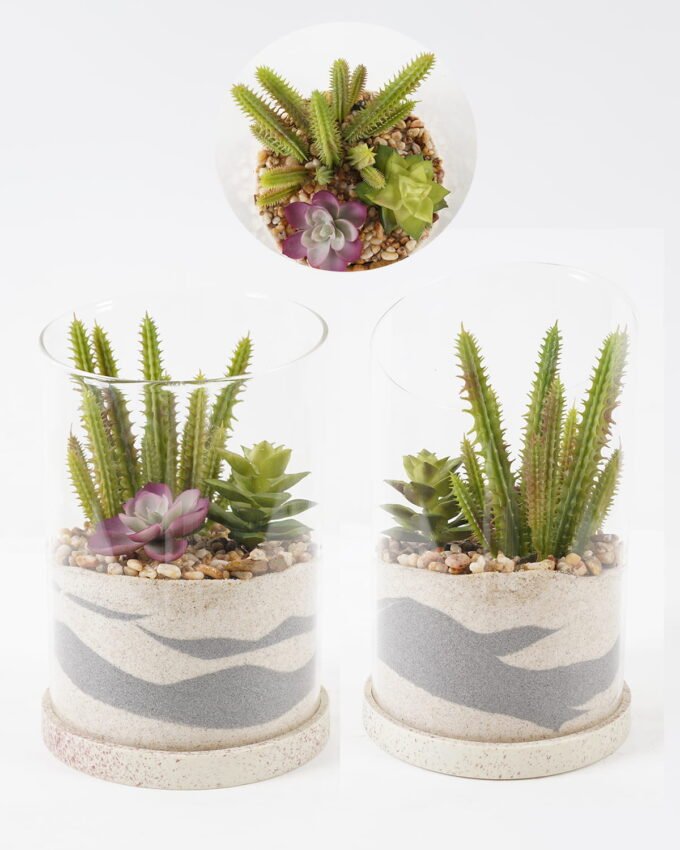 Artificial succulent H:125MM Desert plant in glass pot GS-3030526 2024Jan YeahFlower is one of Chinese leading OEM manufacturers and exporters , supplying the silk flowers, wholesale artificial trees