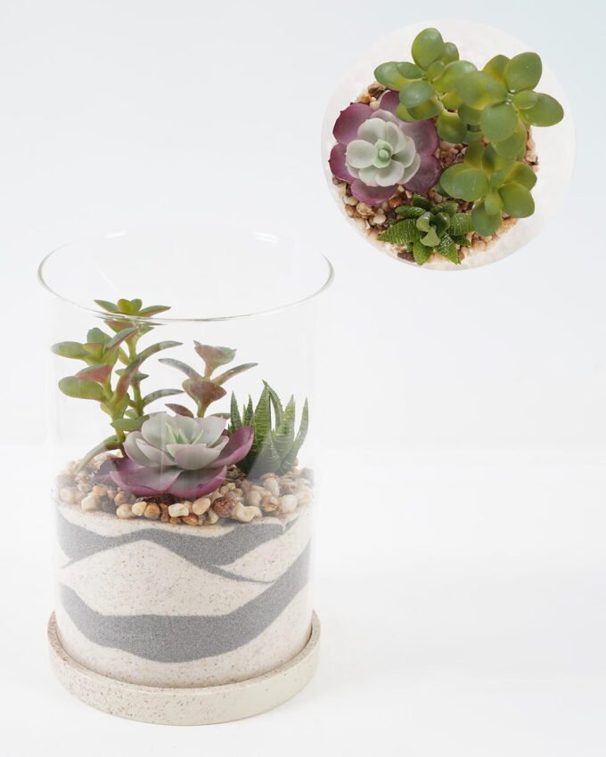 Artificial succulent H:125MM Desert plant in glass pot GS-3030527 2024Jan YeahFlower is one of Chinese leading OEM manufacturers and exporters , supplying the silk flowers, wholesale artificial trees