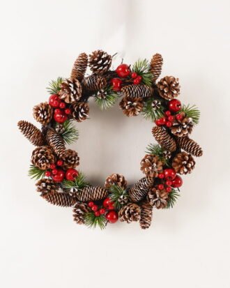 Artificial Branch fruit 40*40cm Red fruit&Pinecone wreath GS-54023058 2024Feb YeahFlower is one of Chinese leading OEM manufacturers and exporters , supplying the silk flowers, wholesale artificial trees