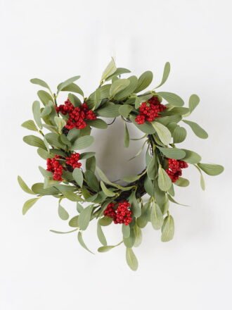 Artificial Branch fruit 40*40cm leaf&Red fruit wreath GS-54023060 Christmas Item 3,000+ sqm showroom with thousands of artificial flowers, plants & trees ready for global sourcing.