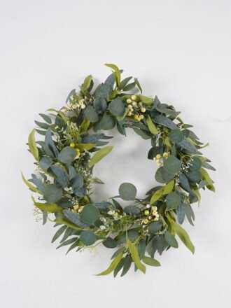 Artificial Plant 49x49cm Eucalyptus wreath GS-76224004 Christmas Item 3,000+ sqm showroom with thousands of artificial flowers, plants & trees ready for global sourcing.
