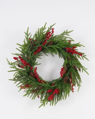 Artificial Plant 56*56cm Mixed Cypress leaf berry wreath GS-76024004 2024Nov YeahFlower is one of Chinese leading OEM manufacturers and exporters , supplying the silk flowers, wholesale artificial trees