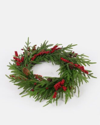 Artificial Plant 56*56cm Mixed Cypress leaf berry wreath GS-76024004 2024Nov YeahFlower is one of Chinese leading OEM manufacturers and exporters , supplying the silk flowers, wholesale artificial trees