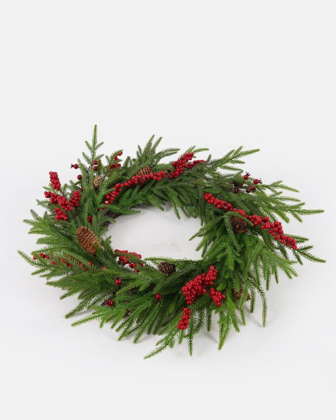 Artificial Plant 56*56cm Mixed Cypress leaf berry wreath GS-76024004 2024Nov YeahFlower is one of Chinese leading OEM manufacturers and exporters , supplying the silk flowers, wholesale artificial trees