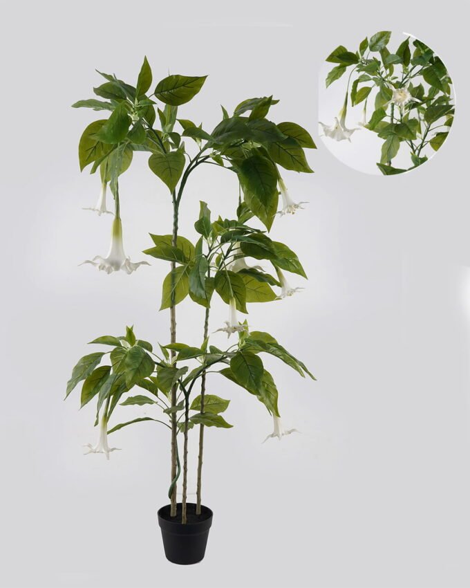 Artificial Tree 80*70*160cm Datura tree *3 in PP pot/16 lvs GS-48524026 2024Oct YeahFlower is one of Chinese leading OEM manufacturers and exporters , supplying the silk flowers, wholesale artificial trees