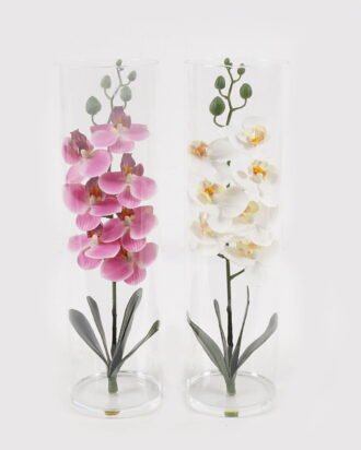 Artificial Flower 10*10*35cm Orchid in Glass ware GS-06925023 2025JUL YeahFlower is one of Chinese leading OEM manufacturers and exporters , supplying the silk flowers, wholesale artificial trees