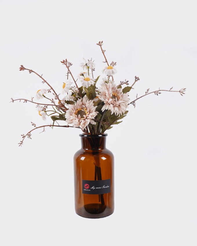 Artificial Flower 10*10*34cm Chrysanthemum in glass bottle GS-57925006 2026Apr YeahFlower is one of Chinese leading OEM manufacturers and exporters , supplying the silk flowers, wholesale artificial trees