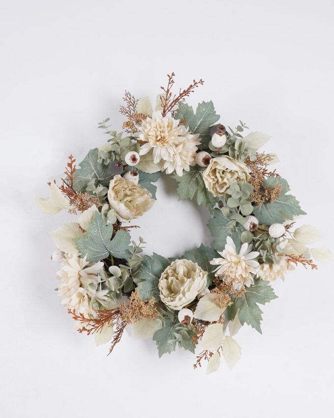 Artificial Flower 55*13*55cm Peony chrysanthemum Eucalyptus leaf wreath GS-27925075 2026Mar YeahFlower is one of Chinese leading OEM manufacturers and exporters , supplying the silk flowers, wholesale artificial trees