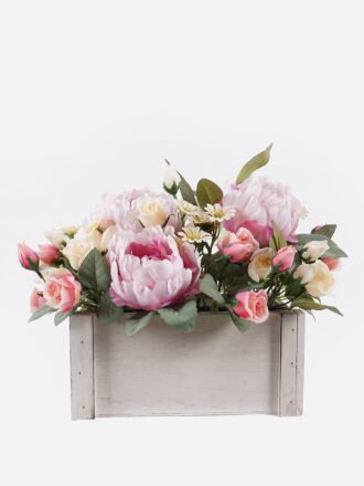 Artificial Flower 29*24*28cm Peony rose arrangement in wooden box GS-03325085 2026Mar 3,000+ sqm showroom with thousands of artificial flowers, plants & trees ready for global sourcing.