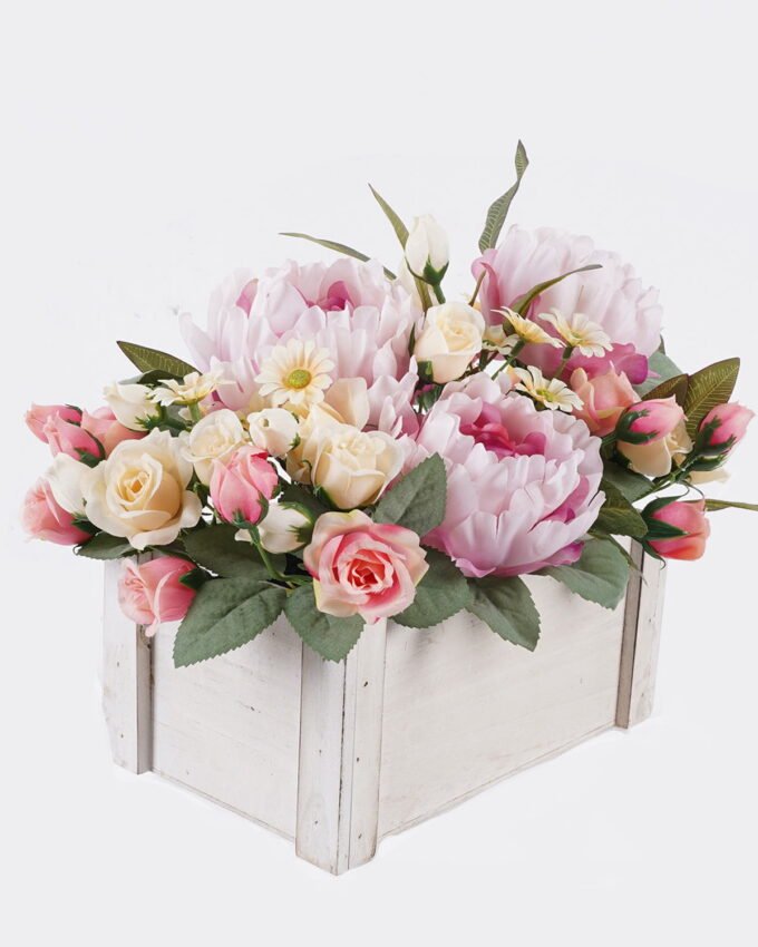 Artificial Flower 36*25*30cm Peony rose arrangement in wooden box GS-03325084 2026Mar YeahFlower is one of Chinese leading OEM manufacturers and exporters , supplying the silk flowers, wholesale artificial trees