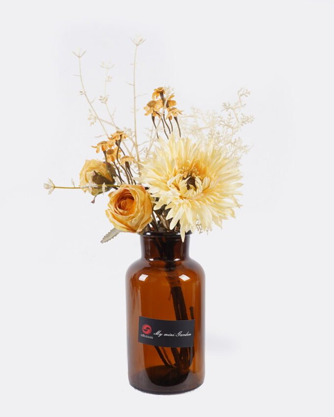 Artificial Flower 16*16*34cm Rose Chrysanthemum in glass bottle GS-57925008-Y1 2026Apr YeahFlower is one of Chinese leading OEM manufacturers and exporters , supplying the silk flowers, wholesale artificial trees