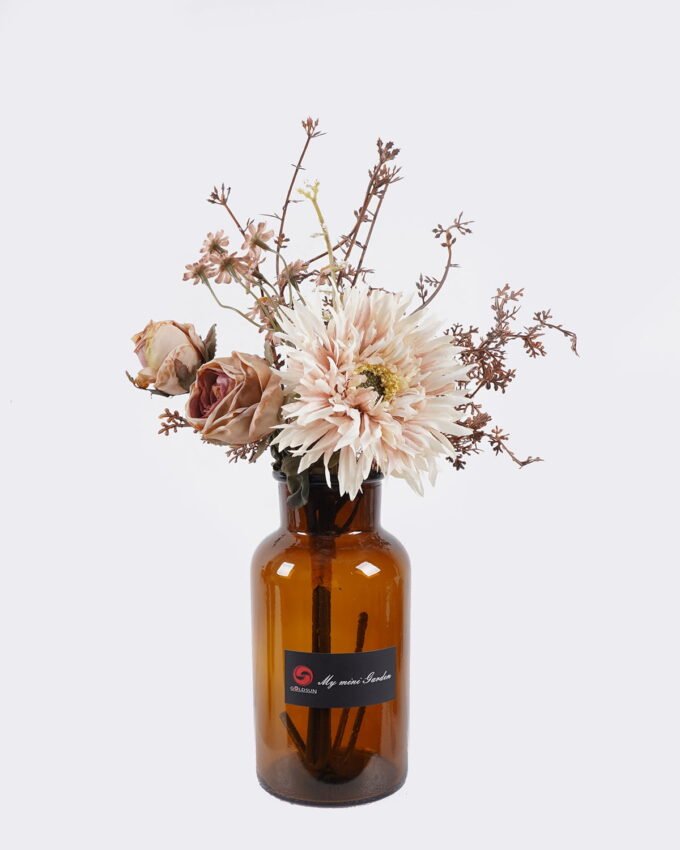 Artificial Flower 16*16*34cm Rose Chrysanthemum in glass bottle GS-57925008 2026Apr YeahFlower is one of Chinese leading OEM manufacturers and exporters , supplying the silk flowers, wholesale artificial trees
