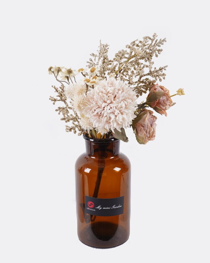 Artificial Flower 15*15*28cm Rose Chrysanthemum in glass bottle GS-57925009-P1 2026Apr YeahFlower is one of Chinese leading OEM manufacturers and exporters , supplying the silk flowers, wholesale artificial trees