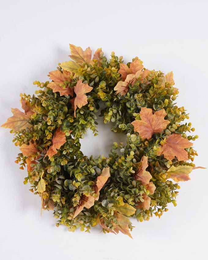 Artificial Plant 50*10*50cm Eucalyptus Maple Leaf Wreath GS-17725107 2026Mar YeahFlower is one of Chinese leading OEM manufacturers and exporters , supplying the silk flowers, wholesale artificial trees